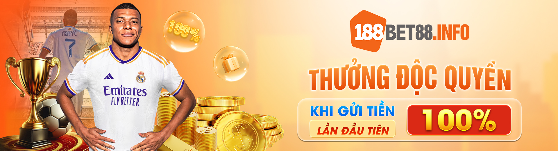 Thưởng độc quyền VIP khi tham gia 188bet